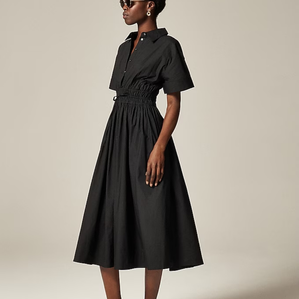 J. Crew Elena Shirt Dress In Cotton Poplin Women's Black Summer Dress